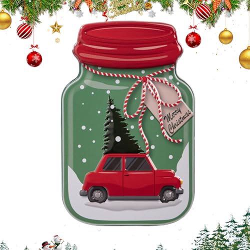 Rechory Latas de galletas de Navidad con tapas, caja de metal de Navidad con tapa | Contenedor de metal para caja de embalaje de golosinas navideñas, tarro, tarjetas, manualidades, regalo de fiesta de