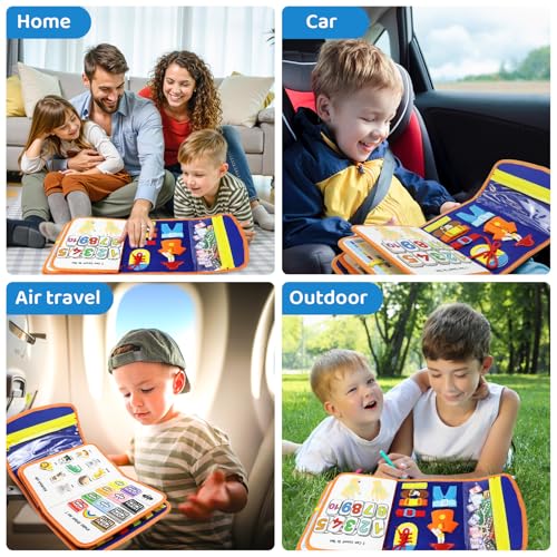 Busy Board Montessori Toys for Toddler,Busy Book - Sensory Preschool Learning Activities Educational Toys with Fine Motor Skills,Gift for Boys Girls,Travel Essentials for Plane Car (Blue)