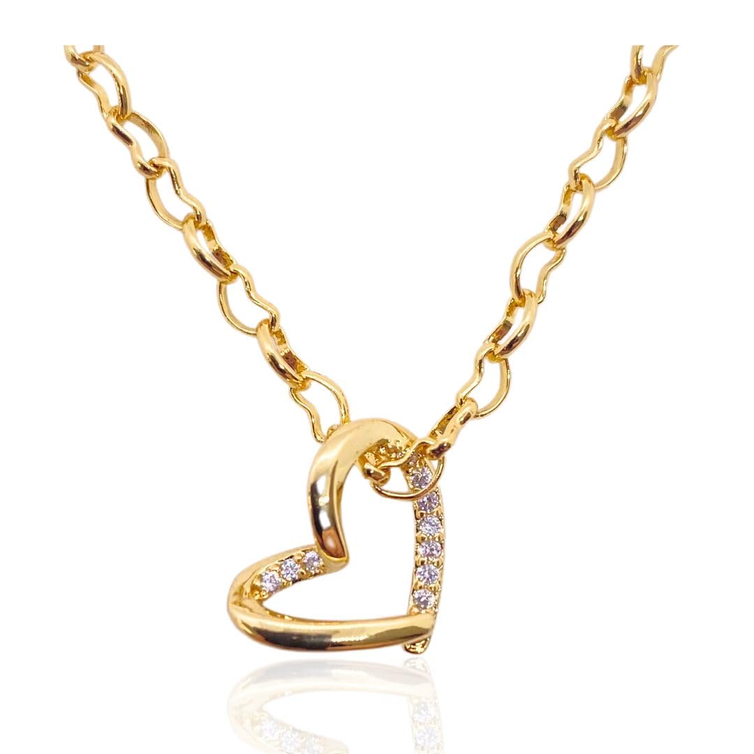 ZUNOVICollar mujer dorado con colgante corazón con circones en Gold-Filled 14k. Regalos originales para mujer, Mamá, Regalo, Navidad, Aniversario, San Valentín