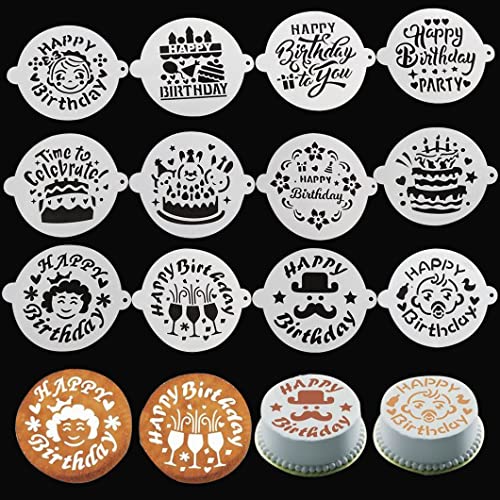 Rolin Roly 12Pcs Cake Stencil Templates Decoration Happy Birthday Embossing Stencils Pattern Decorating Molds for DIY Crafts Chocolate Candy Desserts