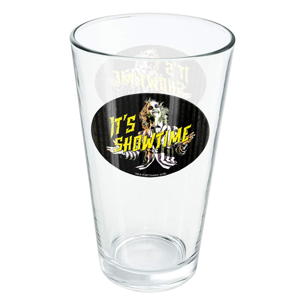 LOGOVISION Beetlejuice It'S Showtime 16 oz Pint Glass, Tempered Glass, Licensed Printed Design & A Perfect Fan Gift | Great for Cold Beverages, Soda, Water