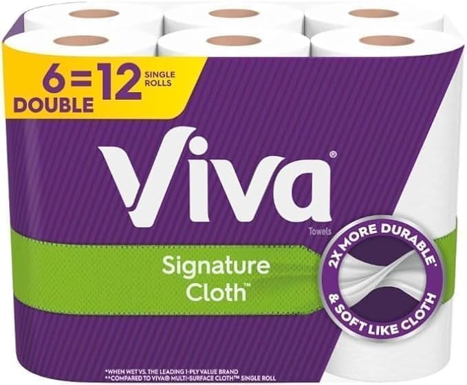 Viva Soft & Strong Kitchen Paper Towels, Signature Cloth Towels White, 6 Count, 12 Single Rolls