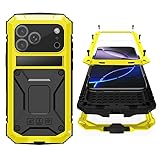 Simicoo for iPhone 17 Pro Max Metal Military Heavy Duty Case, Metal Bumper Shockproof Dustproof Rugged Tough with Stand Screen Protector Camera Control Full Body Drop Protective Cover (Yellow)