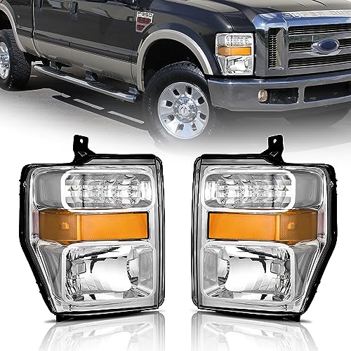 WEELMOTO Anti-Fogging Headlights Assembly for 2008 2009 2010 Ford F250 F350 F450 F550 Super Duty XL/XLT/Lariat 08 09 10 Headlights Replacement Pair Chrome Housing