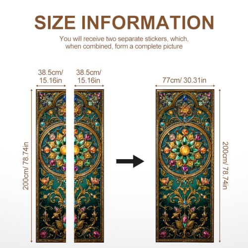 Image of Baroque Door Mural, Teal Gold Jeweled Door Cover, 30.3x78.7in