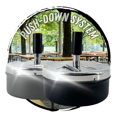 TronicXL 2 posacenere girevole, in metallo, con manopola, posacenere da tavolo, posacenere a vento con coperchio