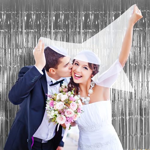 6pcs Foil Curtain, Silver Tinsel Curtain, Metallic Foil Fringe Curtains, Hanging Door Streamers for Birthday Party Wedding Holiday Graduation Bridal Shower Backdrop Decoration (3.3 x 6.6ft) - Image 6