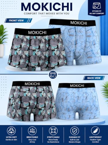 Image of Men's Printed Trunks, Pack of 2 | Abstract Geometric Design | Stretchable Elastic Waistband | Comfortable Regular Fit Underwear