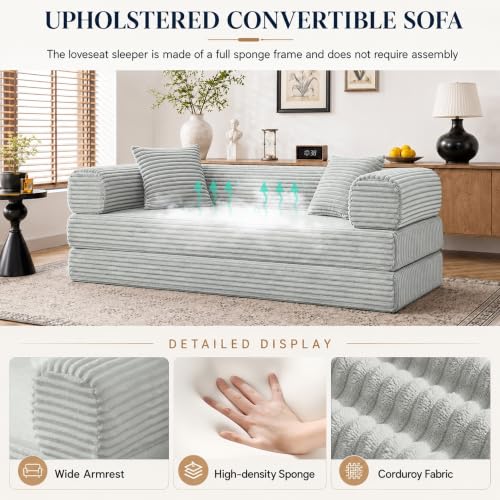 Image of AUGOP Futon Sofa Bed Boneless Couch for Living Room,Pull Out Couch with Sleeper Sofa,Day Bed Couch with Storage Pocket,Removable Corduroy with 2 Pillow