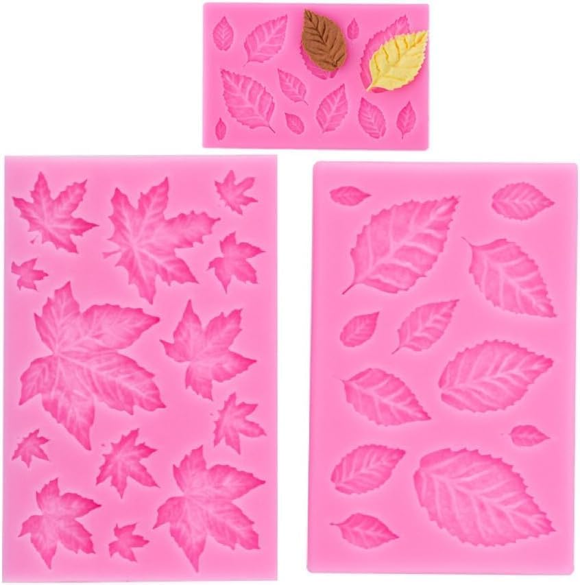 3Pcs Pink Leaf Shaped Cookie Cutters Plastic Cutter Molds for Baking,Sugar Paste,Chocolate,Fondant,Polymer Clay,Soap More Perfect for Home Kitchen,Cake Decorating Crafting Projects Cookie Cutters