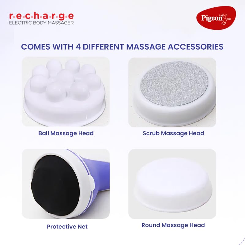 Pigeon Laze Electric Handheld Full Body Massager with 3 Massage Heads, Mesh Cover, Variable Speed Settings| For Pain Relief and Relaxation, Back, Arms, Leg & Foot| Blue & White Pigeon Laze Electric Handheld Full Body Massager with 3 Massage Heads, Mesh Cover, Variable Speed Settings| For Pain Relief and Relaxation, Back, Arms, Leg & Foot| Blue & White