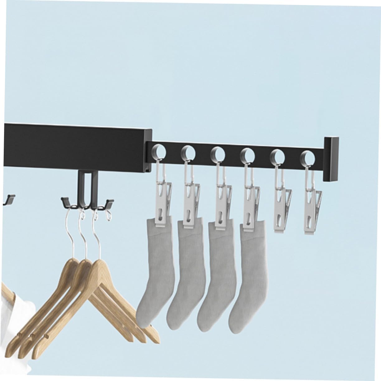 Wall Mount Clothes Drying Rack Space-Saving Retractable Laundry Hanger with Smooth Surface and Strong Bearing Capacity for Indoor Use