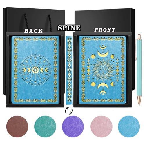 Carnet vintage A5 lune bleu clair journal de bord couverture rigide