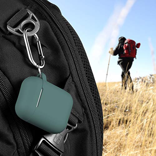 Image of AirPods Case Cover with Keychain, R-fun Full Protective Silicone AirPods Accessories Skin Cover for Women Girl with Apple AirPods Wireless Charging Case,Front LED Visible-Pine Green