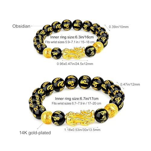 Image of LIYAPEI Black Obsidian Bracelet for Men Women - Feng Shui Wealth & Spiritual Protection Beaded Bracelet with Pi Xiu for Luck, Healing Crystal Stretch Wrist Jewelry, Unisex
