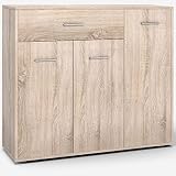 GOPLUS Cómoda versátil, aparador con un cajón, 3 puertas de armario, dos laminados ajustables, armario auxiliar grande para estudio, salón, dormitorio (natural)