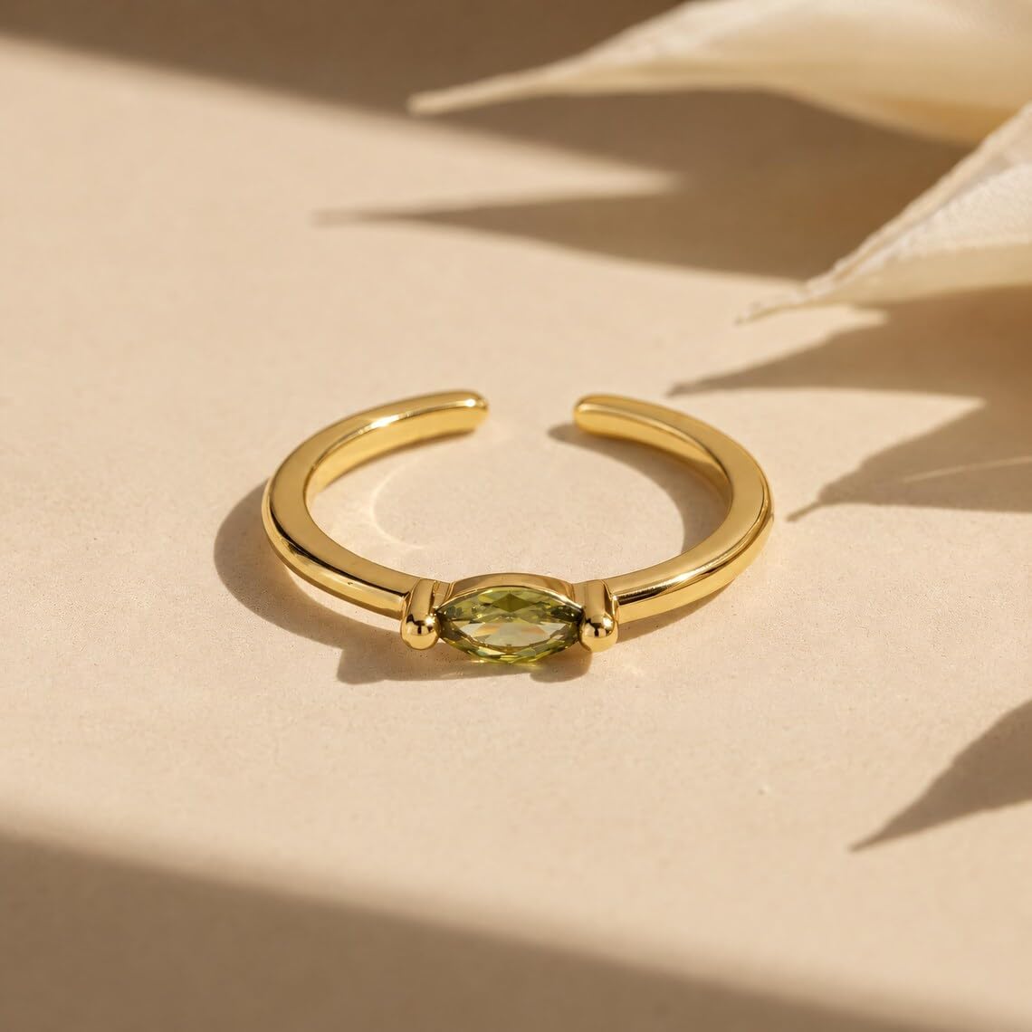 Gold Green Stone Toe Ring for Women, Summer Beach Foot Jewelry | 925 Sterling Silver Marquise Gemstone Open Toe Ring, Fashion Jewelry, Gift for Her