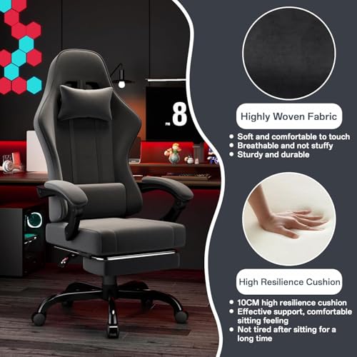 JUMMICO Gaming Stuhl Stoff, Bürostuhl Ergonomic mit Massage Lendenkissen, Gaming Chair mit fußstütze, Sitzbreite 50cm Gamer Sessel, Gamer Stuhl Massage, Dunkelgrau