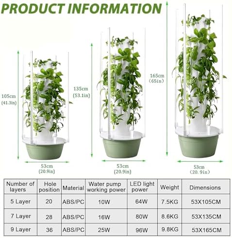 Hydroponic Growing System Kit - 9-Layer Vertical Planter Tower with Automatic Water Circulation, 4 LED Grow Lights & Timer, Ideal for Indoor & Outdoor Vegetable and Fruit Gardening