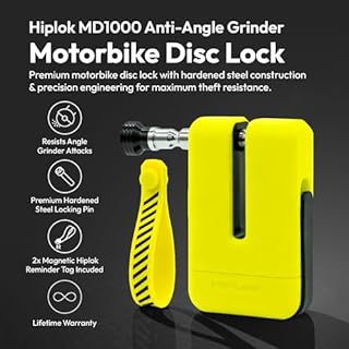 Hiplok MD1000 Motorcycle Disc Lock - Anti Angle Grinder, Sold Secure Diamond and Art 4 Star Rated Security, 12mm Hardened Steel Pin, Carry Case and Reminder Tags Included (Neon Yellow)