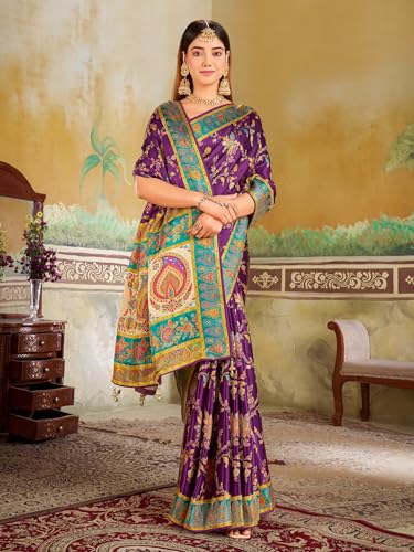 Image of Glory Sarees Women's Luxurious Dola Pure Silk Original Saree Position Print Work Madhubani Inspired Motifs Banarasi Kanjivaram Style Saree With Blouse Piece (Elegant101 Parent)