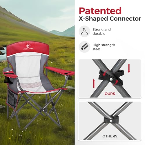 Image of ALPHA CAMP Heavy Duty Camping Chair 500LBS Capacity, Oversized Folding Chair for Heavy People, Padded Portable Outdoor Chair with Cooler Bag & Cup Holder for Camping, Fishing, Beach