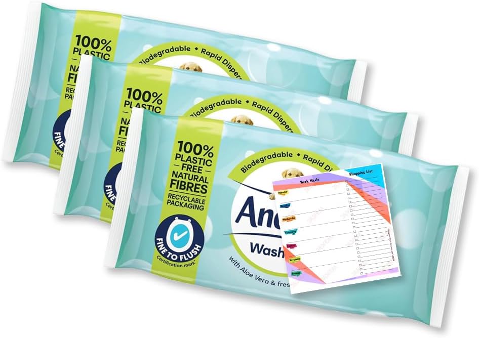 Andrex Classic Clean Washlets - Flushable Toilet Tissue Wet Wipes with Micellar Water & Cotton Fresh Fragrance - Biodegradable, Rapid Disperse | Pack of 3x 36 wipes