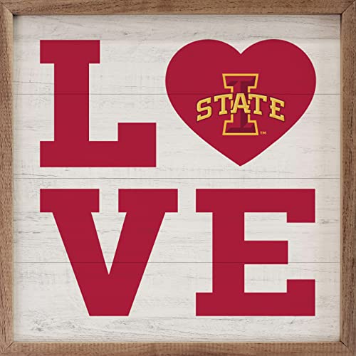 Kendrick Home + Stadium Iowa State Cyclones Love Heart Collegiate Framed Square Wood Sign With State And Team Logo Hawk (12x12)