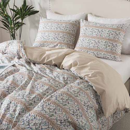 HoneiLife Retro Duvet Cover Queen - 100% Cotton Comforter Cover, All Season Bed Linen Sets for Queen Bed