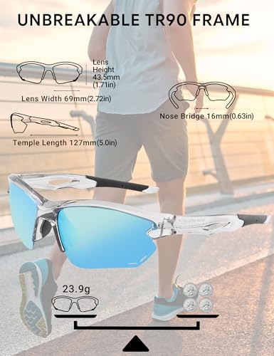Image of BIRCEN Mens Polarized Sunglasses for Sports: TR90 Lightweight Sun Glasses Wrap Around Shades for Fishing Driving Cycling