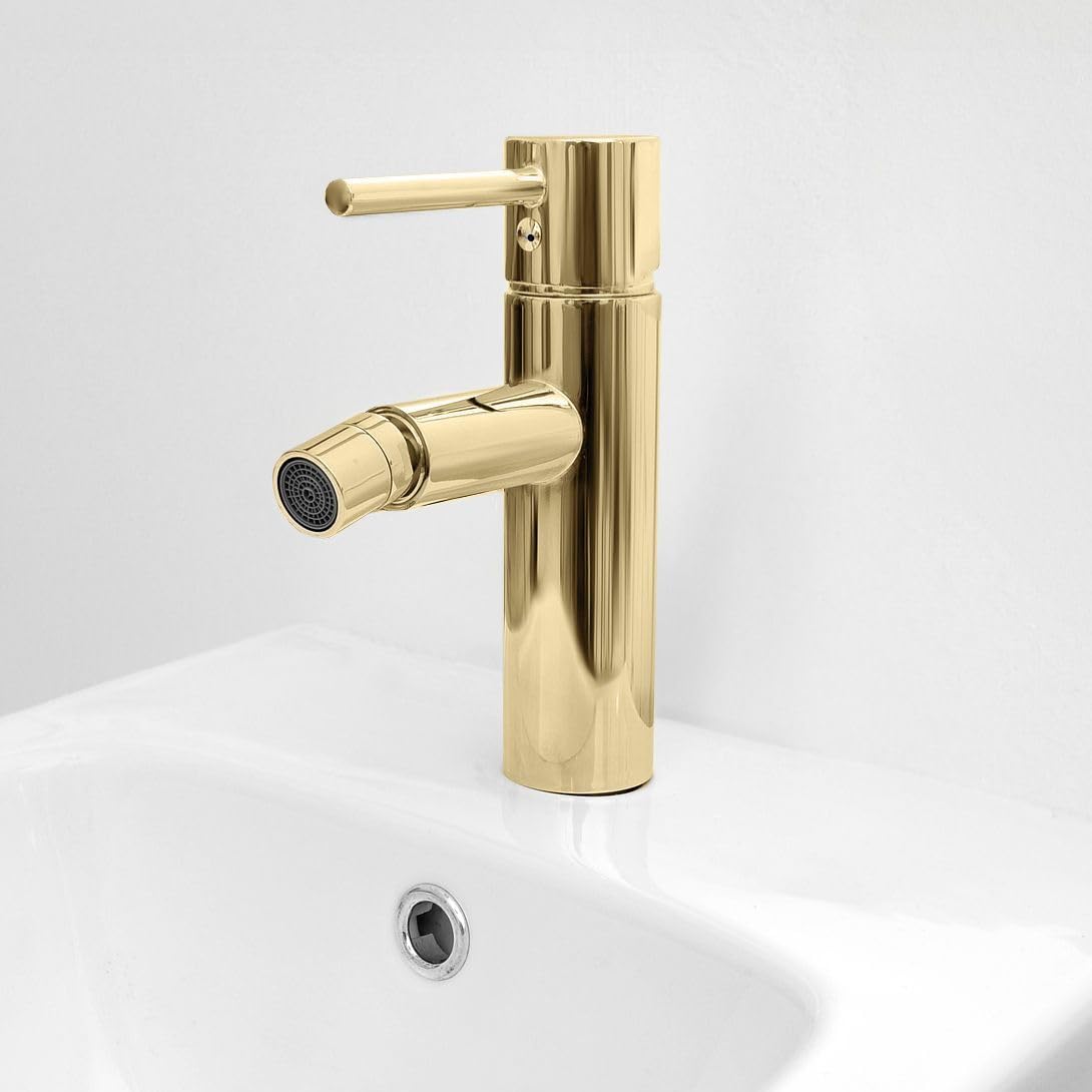 Rea - Rubinetto Bidet Tess L.Gold Miscelatore Monocomando In Ottone Per Wc Bagno (Oro) 12 X 4,5 X 18,5 cm