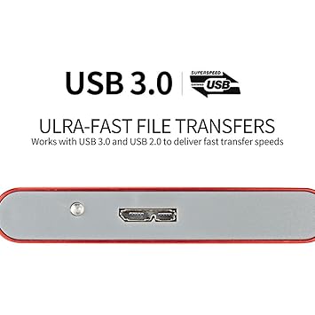 Echocart Lifestyle Portable High Speed USB3.0 External Hard Disk Drive Red 500GB