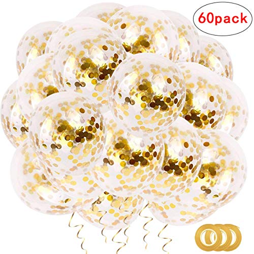 60pcs Gold Confetti Latex Party Balloons，12 Inch Latex Party Balloons with Golden Paper Confetti Dots for for Birthday Baby Shower Decoration
