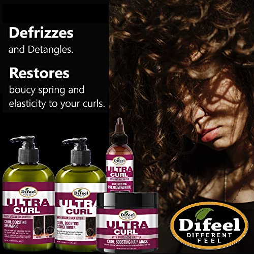 Difeel Ultra Curl 4-Pc Curl Enhancing Hair Care Set : Shampoo 12 Oz, Conditioner 12 Oz, Hair Mask 12 Oz & Hair Oil 8Oz #TOP1
