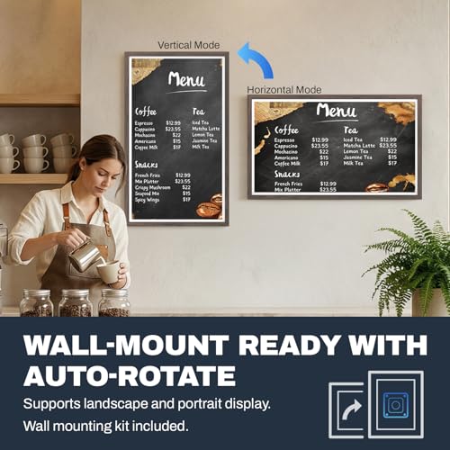 Image of 32 inch Large Digital Picture Frame, 64GB, Anti-Glare Non-Touch, WiFi Wall-Mount Frame for Home /Business, 1920x1080 FHD, Share via App, Email, USB & Micro SD, Remote Included, Dark Wood Pattern