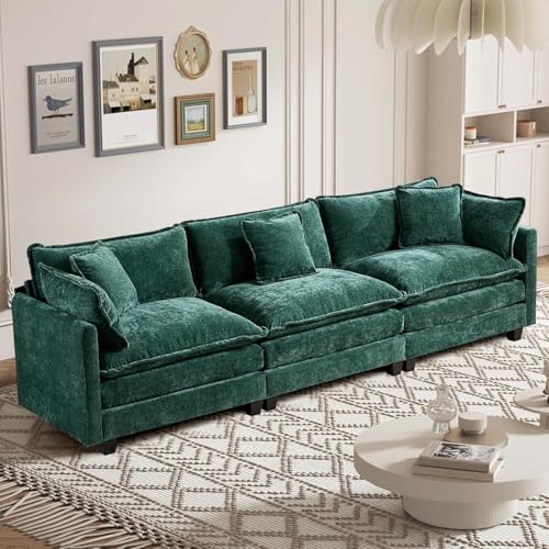 SoarTalent Modulares Sektionalsofa, 283,2 cm, wandelbar, 3-Sitzer, Chenille, tiefer Sitz, Wolkencouch mit Kissen für Wohnzimmer, Wohnung, Büro (grün)