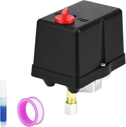 Miniatura 18 de Válvula de control universal del interruptor de presión del compresor de aire (90-120 PSI, 110V-240V) con regulador de 0-180 PSI y válvula de alivio