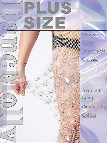 Image of DancMolly 10X Strong Ultra Sparkly Rhinestone Fishnet Stockings, Plus Size Sparkle Tights for Women Sexy Party Concert Outfit