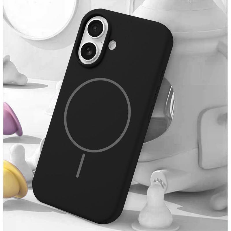 Image of LuxuryKase Silicone Magnetic Case for iPhone 16 | Soft Microfiber Lining | MagSafe Support | Shockproof Protective Cover | Precise Cutouts | Slim Fit Design - Black