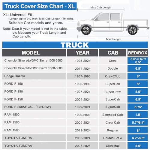 Image of Sailnovo Pickup Truck Car Cover Waterproof All Weather, 7 Layers Heavy Duty Outdoor Full Car Cover, Snowproof Rainproof Windproof Sun UV Protection (PE+Cotton, L Fit Length 228 inch, Max Cab Length 144 inch)