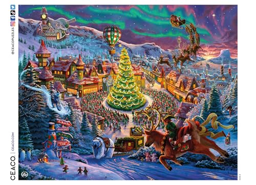 Puzzle CEACO Zachary Kinkade Santa's North Pole Grande - 1000 piezas, hecho en USA, tablero reciclado, tamaño terminado 26.6 x 19 pulgadas, incluye póster miniatura 5