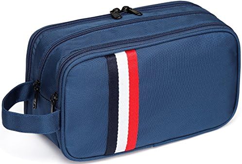Toiletry Bag, VASCHY Unisex Water Resistant Wash Bag with Three Separate Zipped Compartments Travel Toiletry Bag Cosmetic Bag Portable Shaving Bag Makeup Organizer, Blue