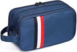 Toiletry Bag, VASCHY Unisex Water Resistant Wash Bag with Three Separate Zipped Compartments Travel Toiletry Bag Cosmetic Bag Portable Shaving Bag Makeup Organizer, Blue
