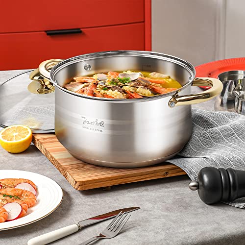 Baerfo 1.5 Quart Stock Pot,5 Ply 18/10 Stainless Steel Cooking Stock Pot With Lid, 1.5 Qt Soup Pot With Aluminum Handle, Healthy Stockpots, Casserole, Stew, Induction, Oven,Gas And Dishwasher Safe Pot #TOP3