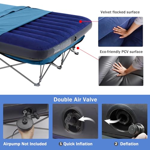 KAMPKEEPER Camping Cot,Camping Cots for Adults,Folding Camping Cot with Inflatable Air Mattress and Carry Bag,for Outdoor Travel Camp Beach Vacation (not Included The Airpump)