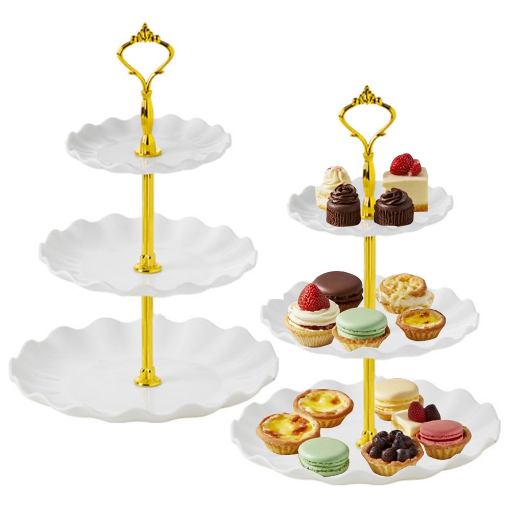 2 Pack Cupcake Stand, 3 Tier Cake Stand, 34cm Height Cake Stands, Afternoon Tea Stands for Wedding Birthday Graduation Afternoon Tea Party