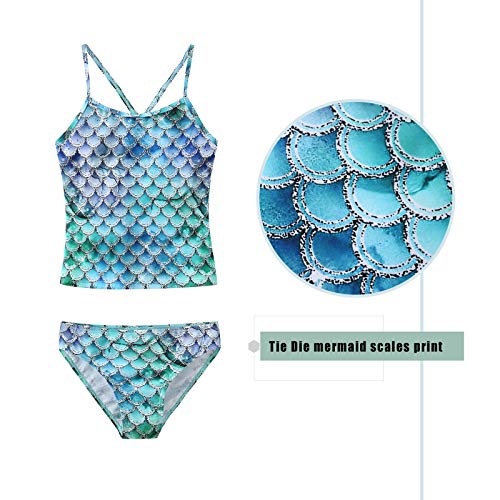 Big Girls Mermaid Tankini Swimsuits Two Piece Bathing Suits Size 14/7-163