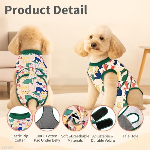 Image of Surgery Recovery Suit for Female Male Dog, Soft Onesie After Spay Neuter, S | E-Collar Cone Alternative Anti Licking Abdominal Wounds, Small Dogs Full Body Surgical Onesies, Medical Bodysuit with Bandana