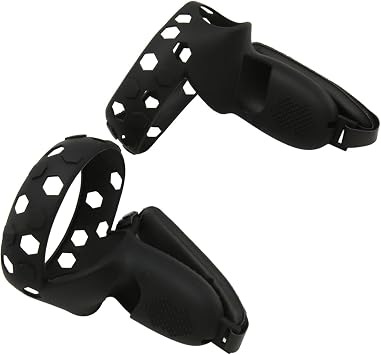 2 Silicone VR Controller Grip Cover Anti-Slip Anti-Drop Wrist Strap Full Coverage Black Quest2 VR