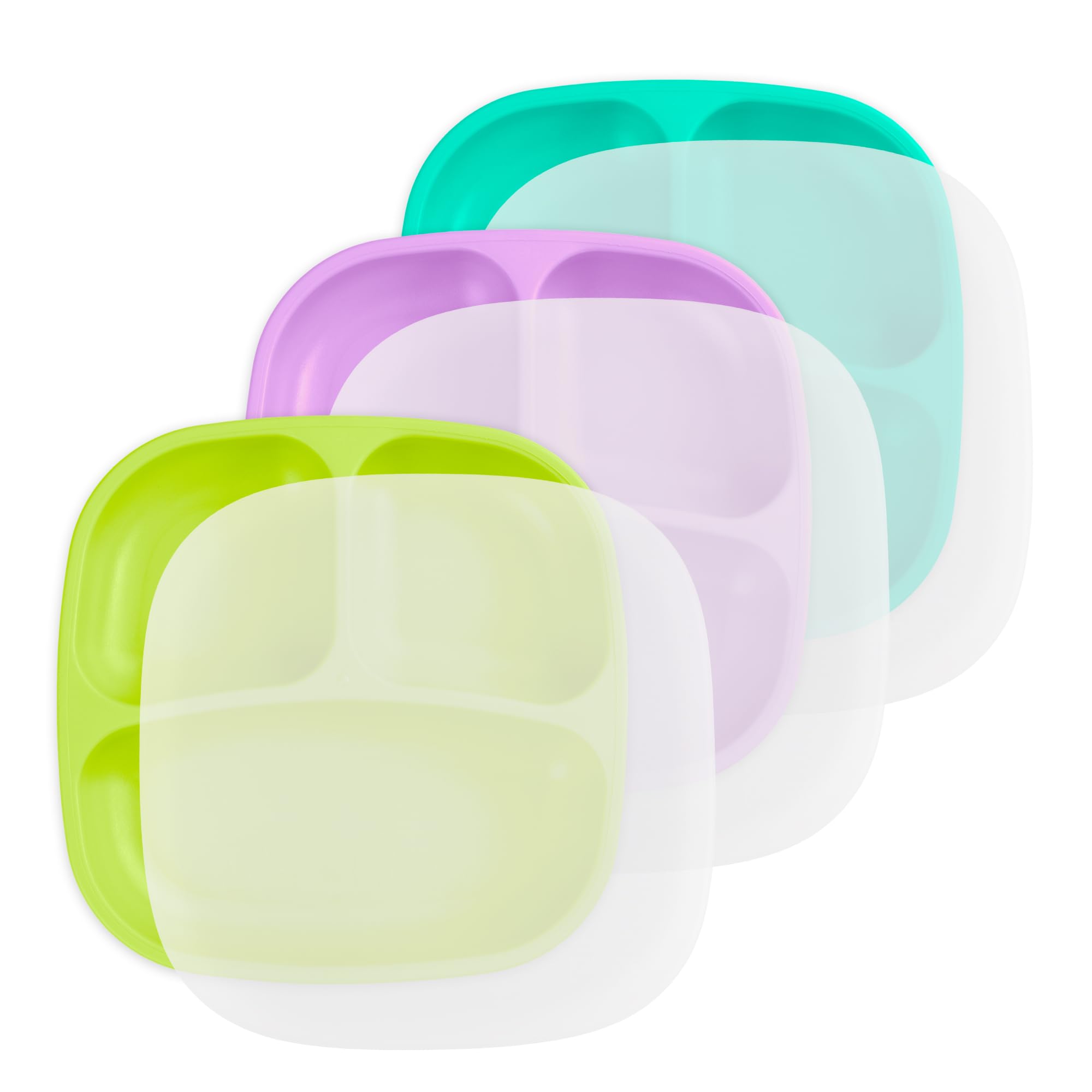 Re-Play Divided Toddler Plates Set of 3 - Deep-Walled 3 Compartment Kids Plates for Picky Eaters - Dishwasher &amp; Microwave Safe - BPA-Free - Made in USA, Mermaid